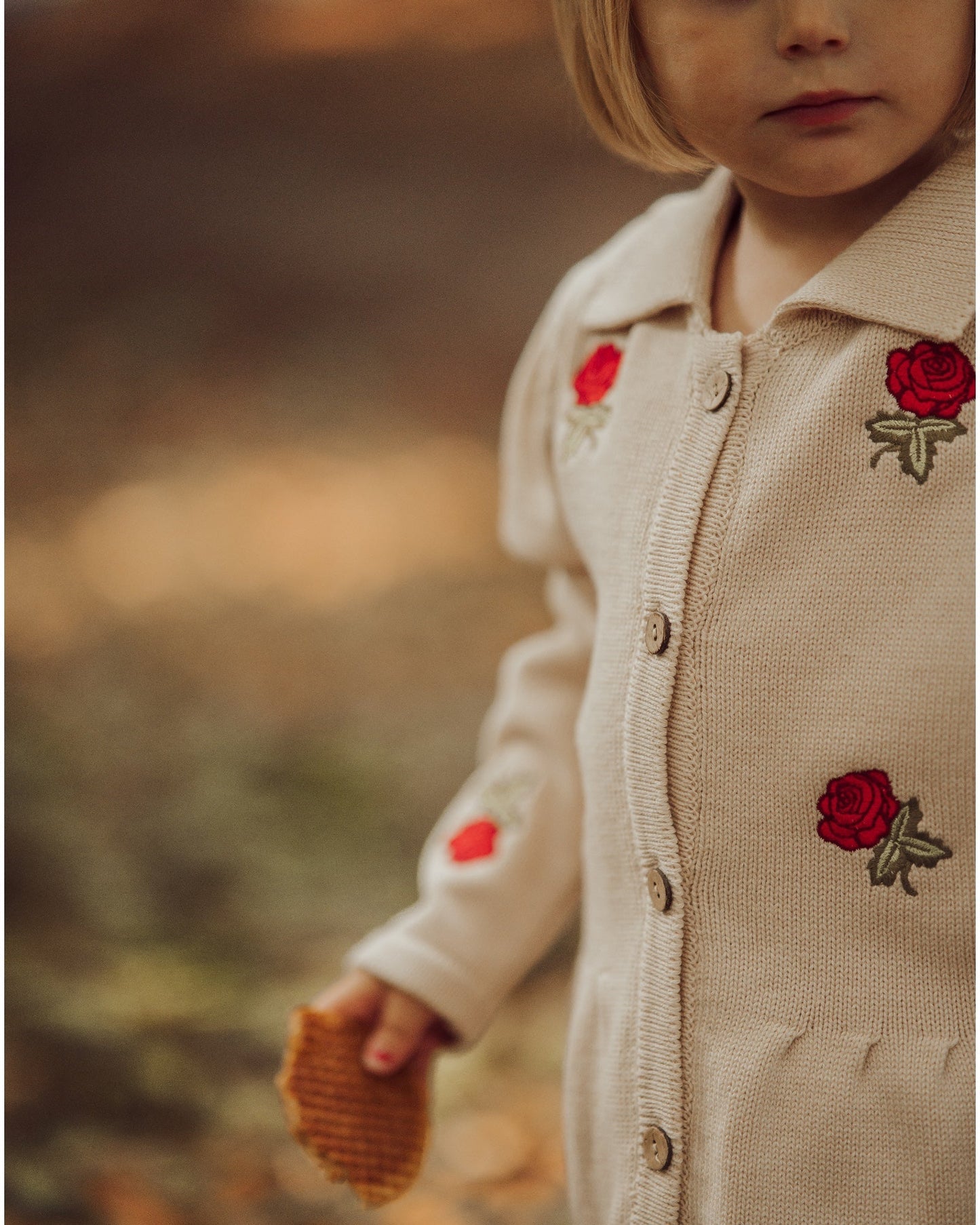 Girls Cardigan, 100% Organic Soft Cotton with Embroidered Red Roses