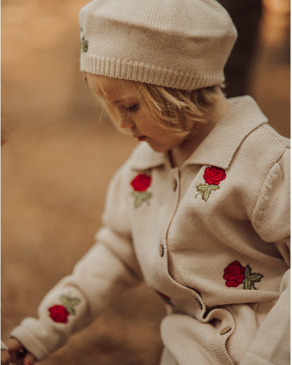 Girls Cardigan, 100% Organic Soft Cotton with Embroidered Red Roses